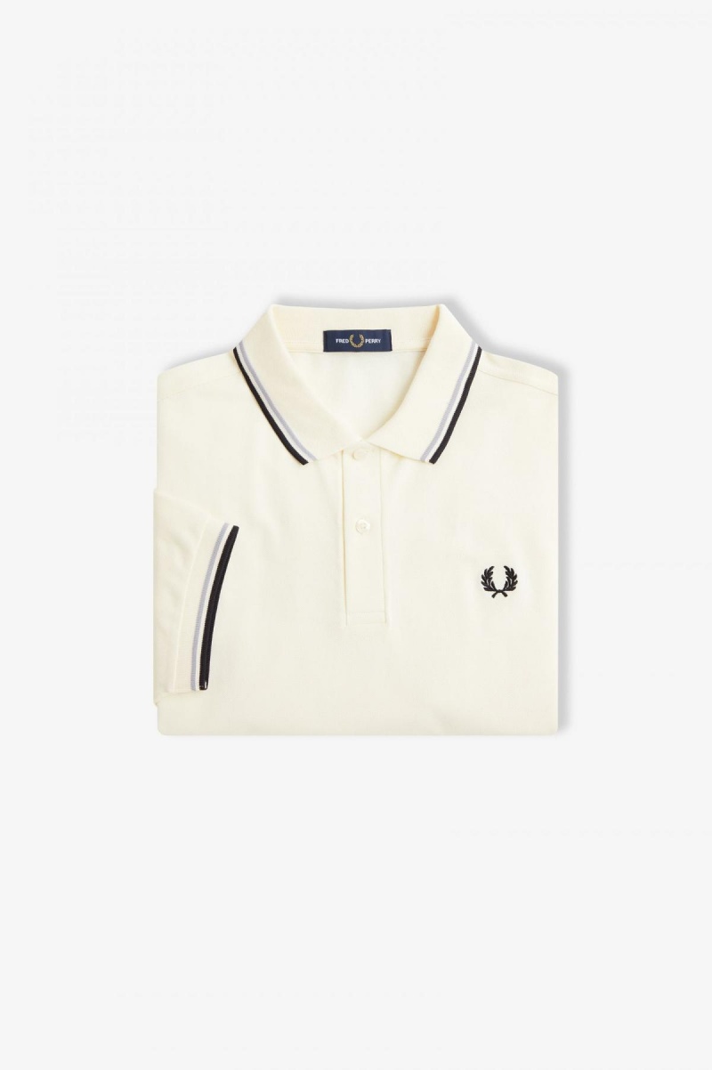 Ecru / Limestone / Black Fred Perry M3600 Men's Polo Shirts | SGDFL44891