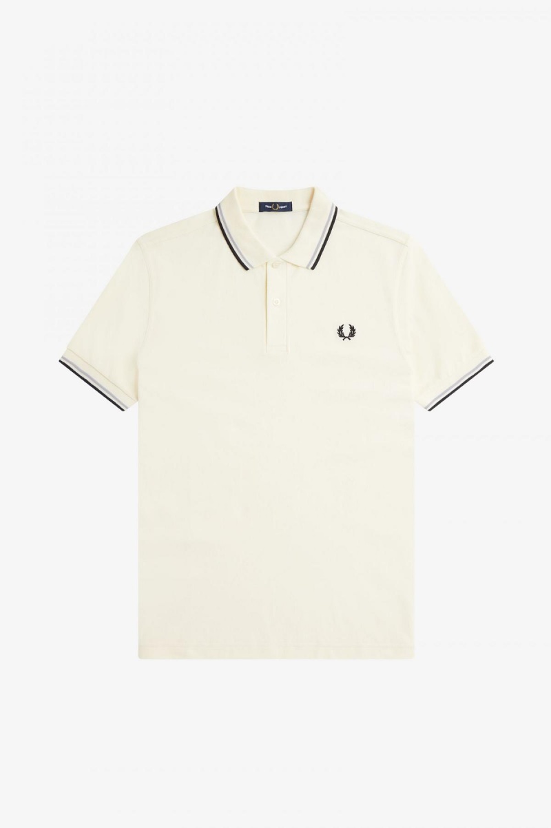 Ecru / Limestone / Black Fred Perry M3600 Men's Polo Shirts | SGDFL44891