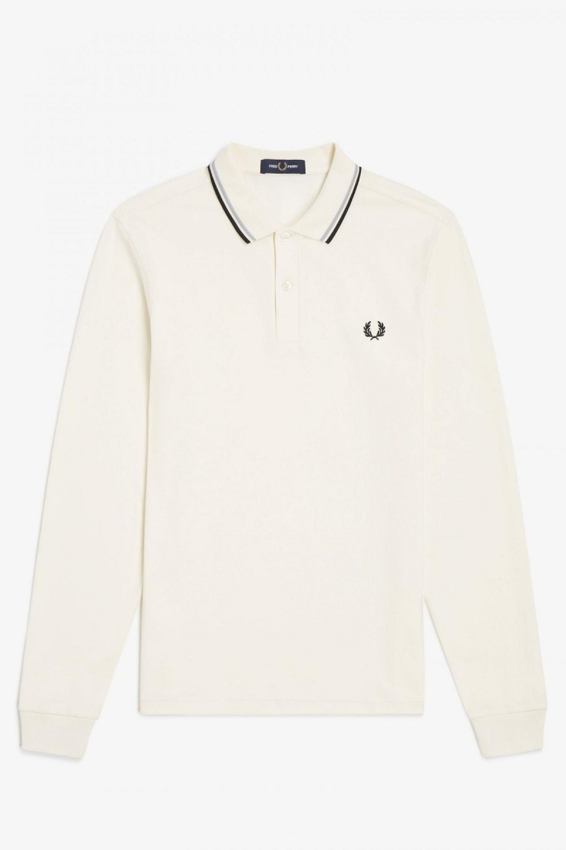 Ecru / Limestone / Black Fred Perry M3636 Men's Fred Perry Shirt | ZSGNQ12670