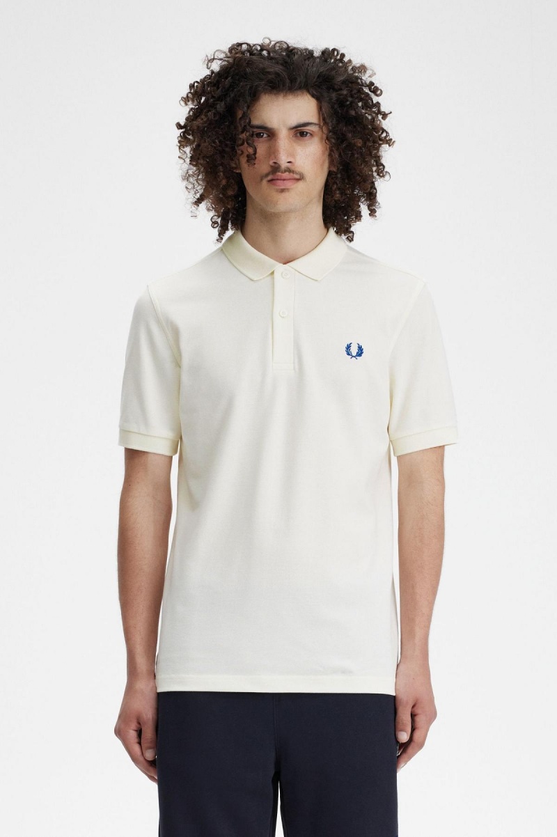 Ecru / Shaded Cobalt Fred Perry M6000 Men\'s Polo Shirts | ASGDF13250