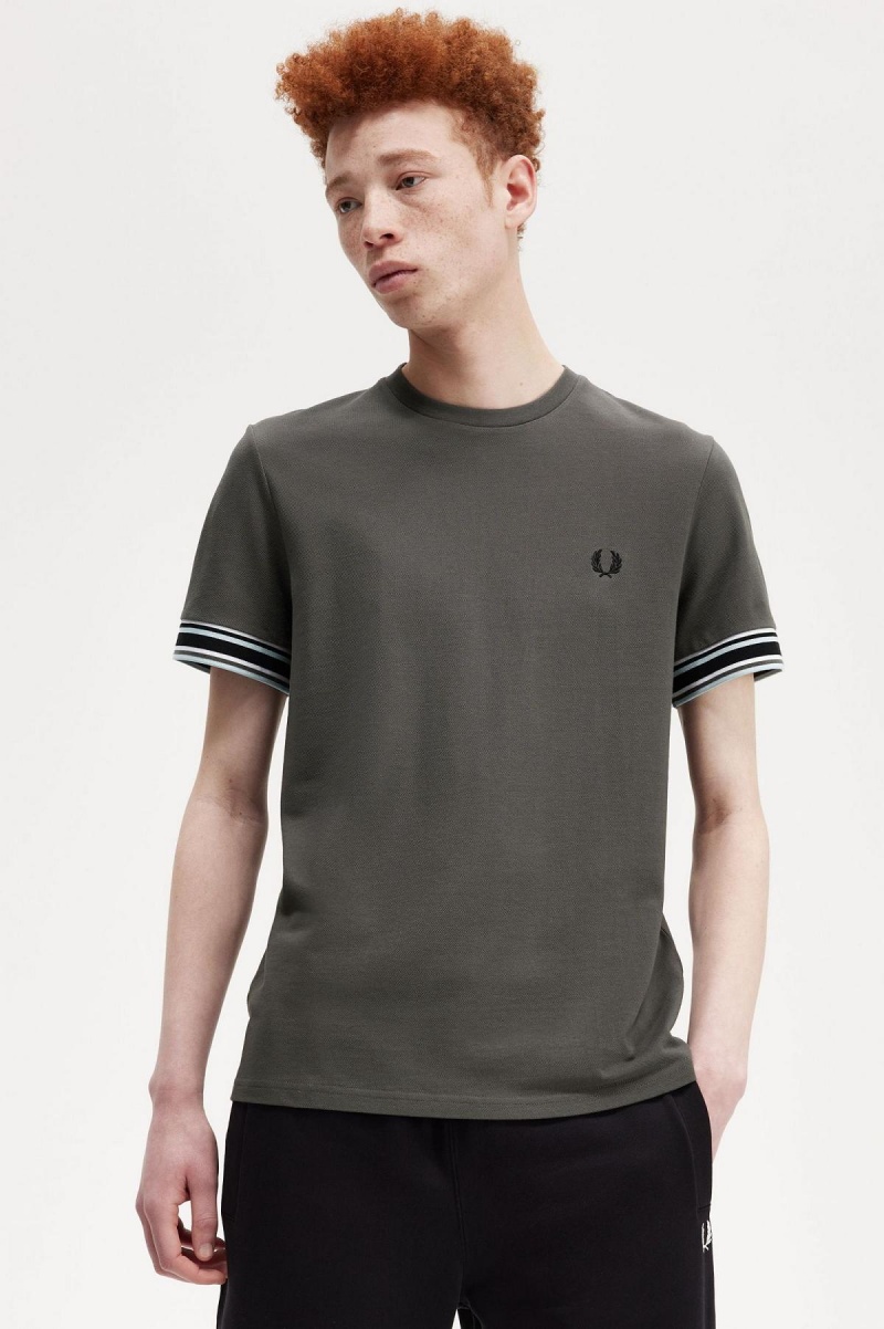 Field Green Fred Perry Bold Tipped Piqué Men's T Shirts | MSGFT55488