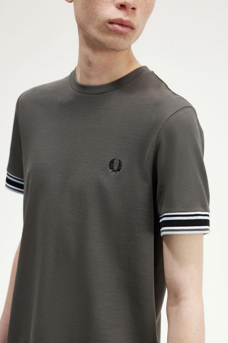 Field Green Fred Perry Bold Tipped Piqué Men's T Shirts | MSGFT55488