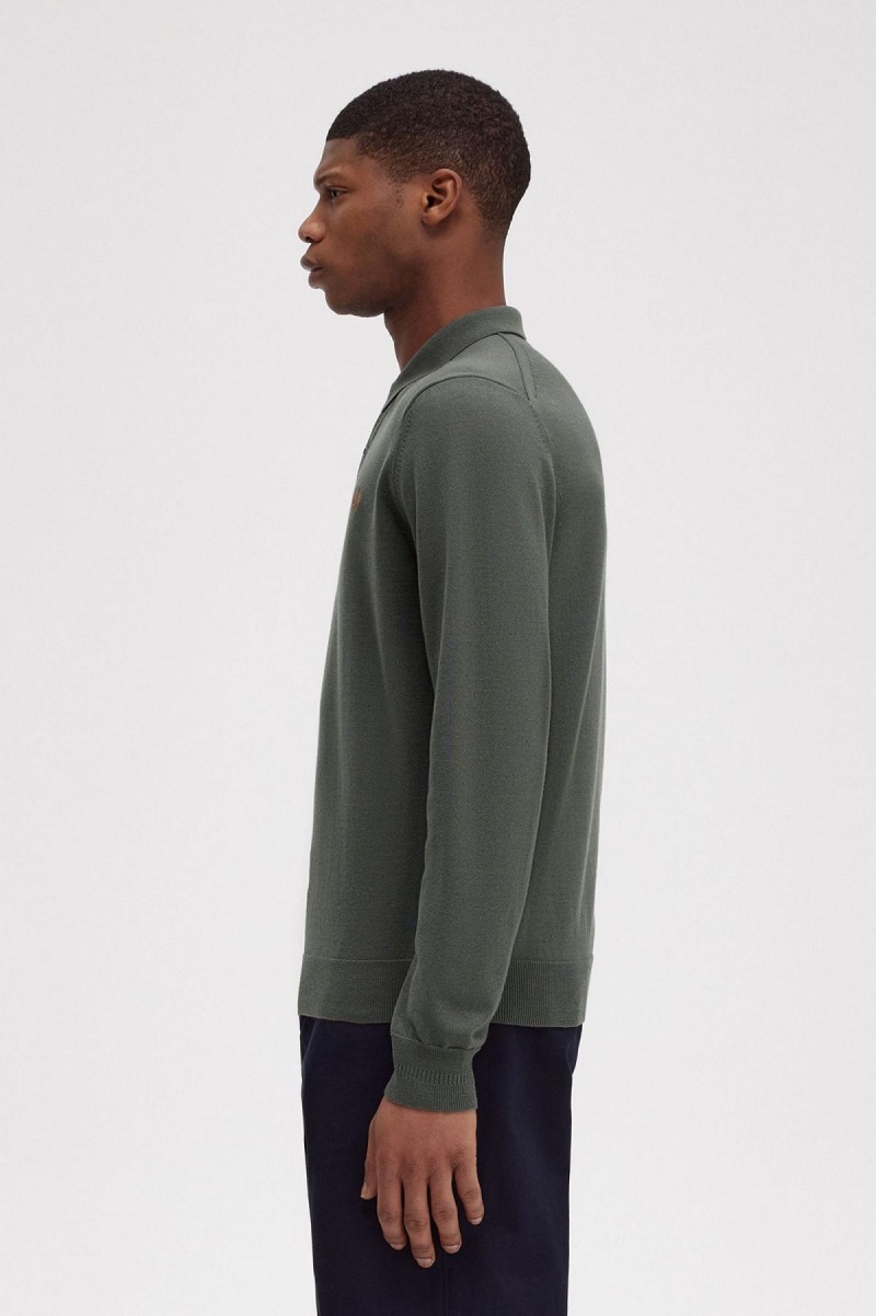 Field Green Fred Perry Classic Knitted Shirt Men's Knitwear | YSGGT33097