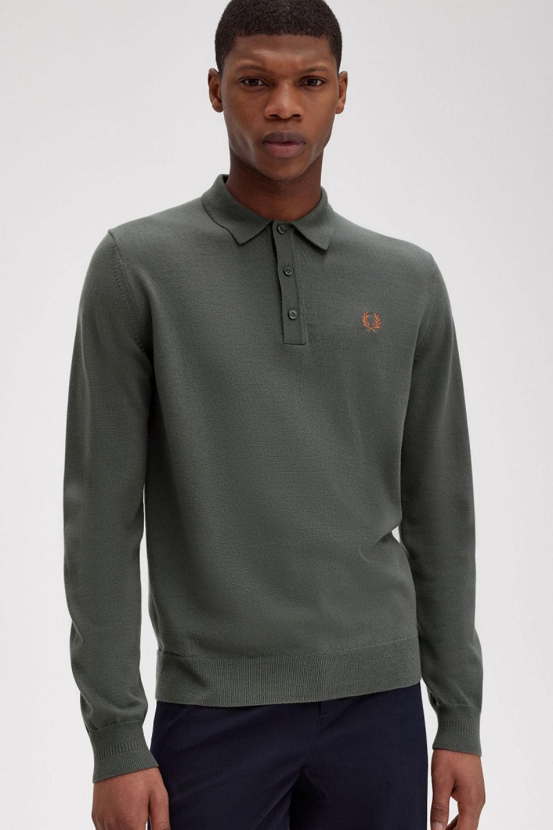 Field Green Fred Perry Classic Knitted Shirt Men's Knitwear | YSGGT33097