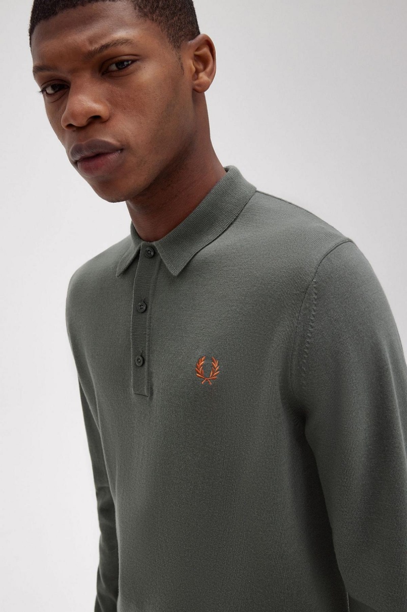 Field Green Fred Perry Classic Knitted Shirt Men's Knitwear | YSGGT33097