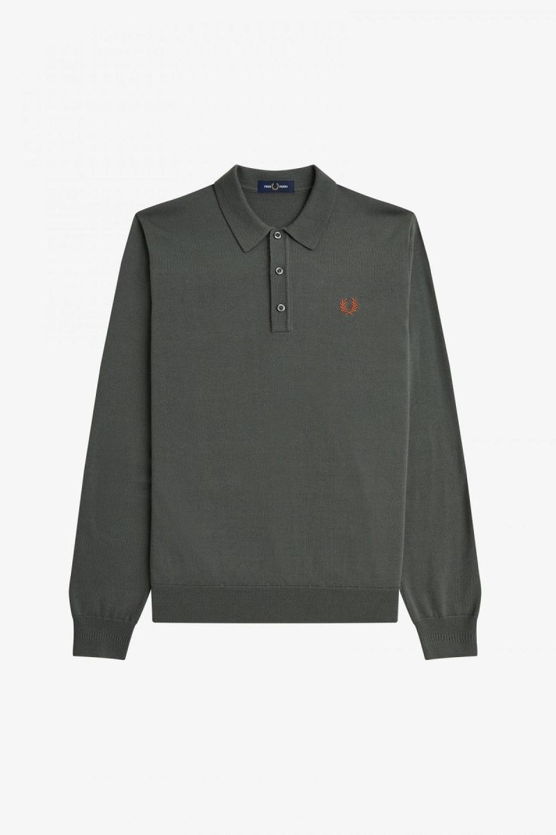 Field Green Fred Perry Classic Knitted Shirt Men's Knitwear | YSGGT33097