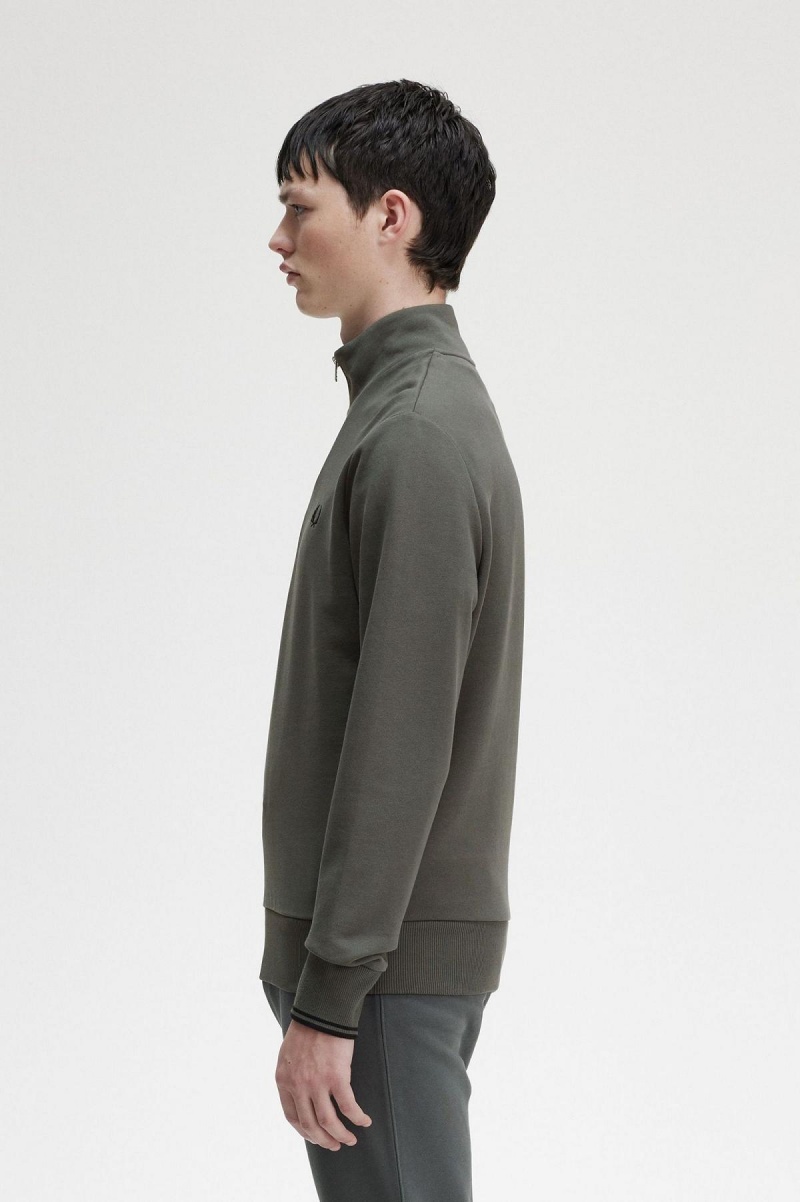 Field Green Fred Perry Half Zip Men's Sweatshirts | SGCIF28804