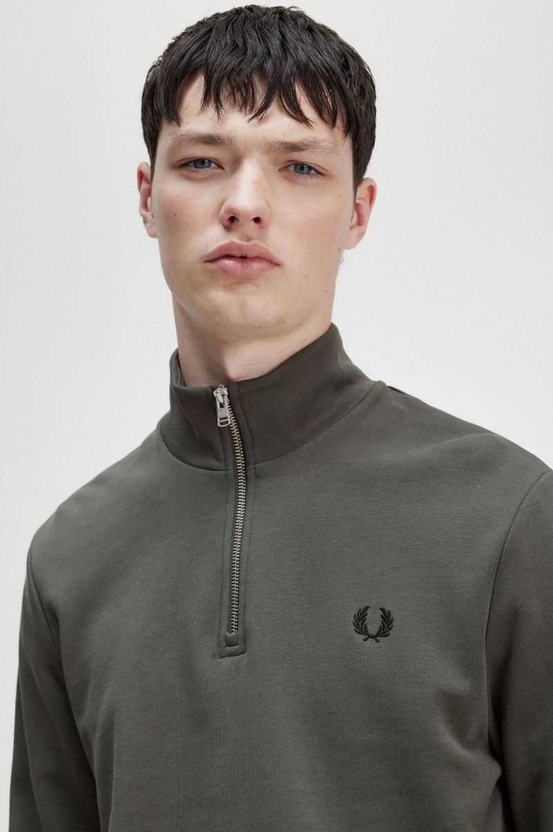 Field Green Fred Perry Half Zip Men's Sweatshirts | SGCIF28804