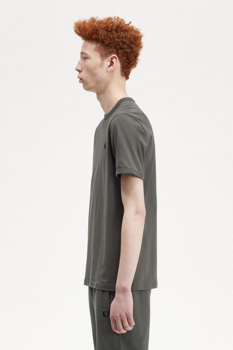 Field Green Fred Perry Ringer Men's T Shirts | SGEAH92415