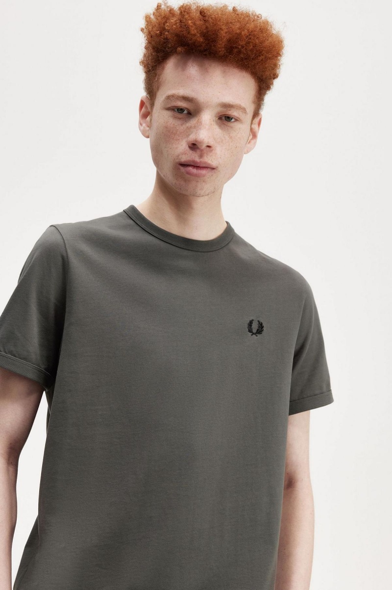 Field Green Fred Perry Ringer Men's T Shirts | SGEAH92415