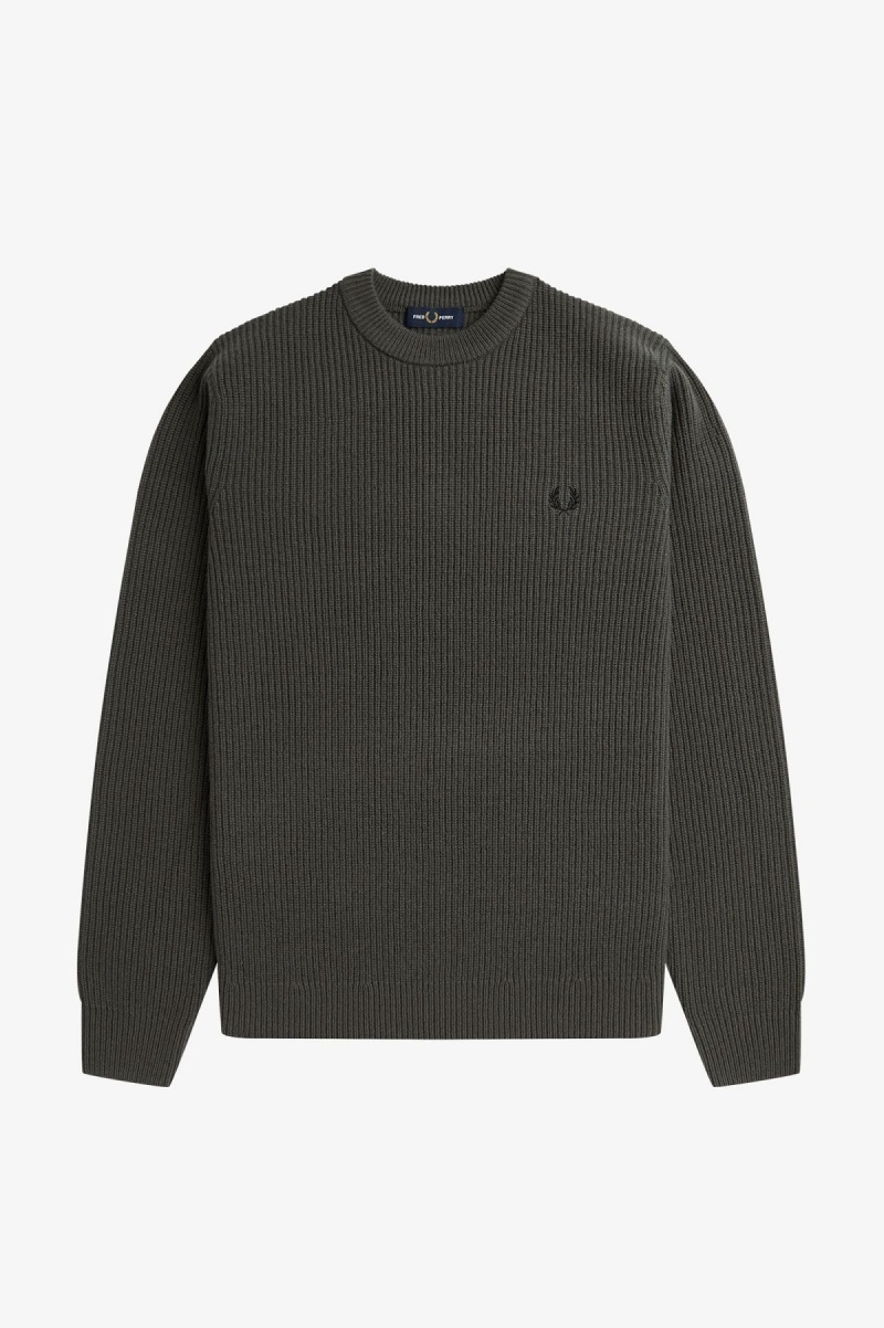 Field Green Fred Perry Textured Lambswool Jumper Men's Knitwear | TSGWZ96290