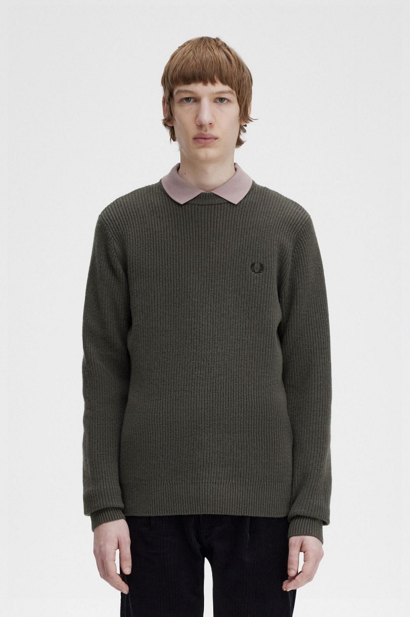 Field Green Fred Perry Textured Lambswool Jumper Men\'s Knitwear | TSGWZ96290