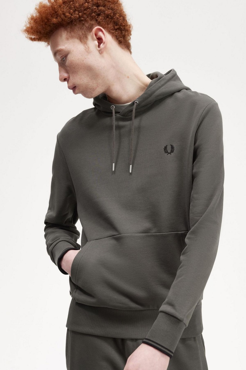 Field Green Fred Perry Tipped Hooded Sweatshirt Men's Tracksuits | SGIIZ46284