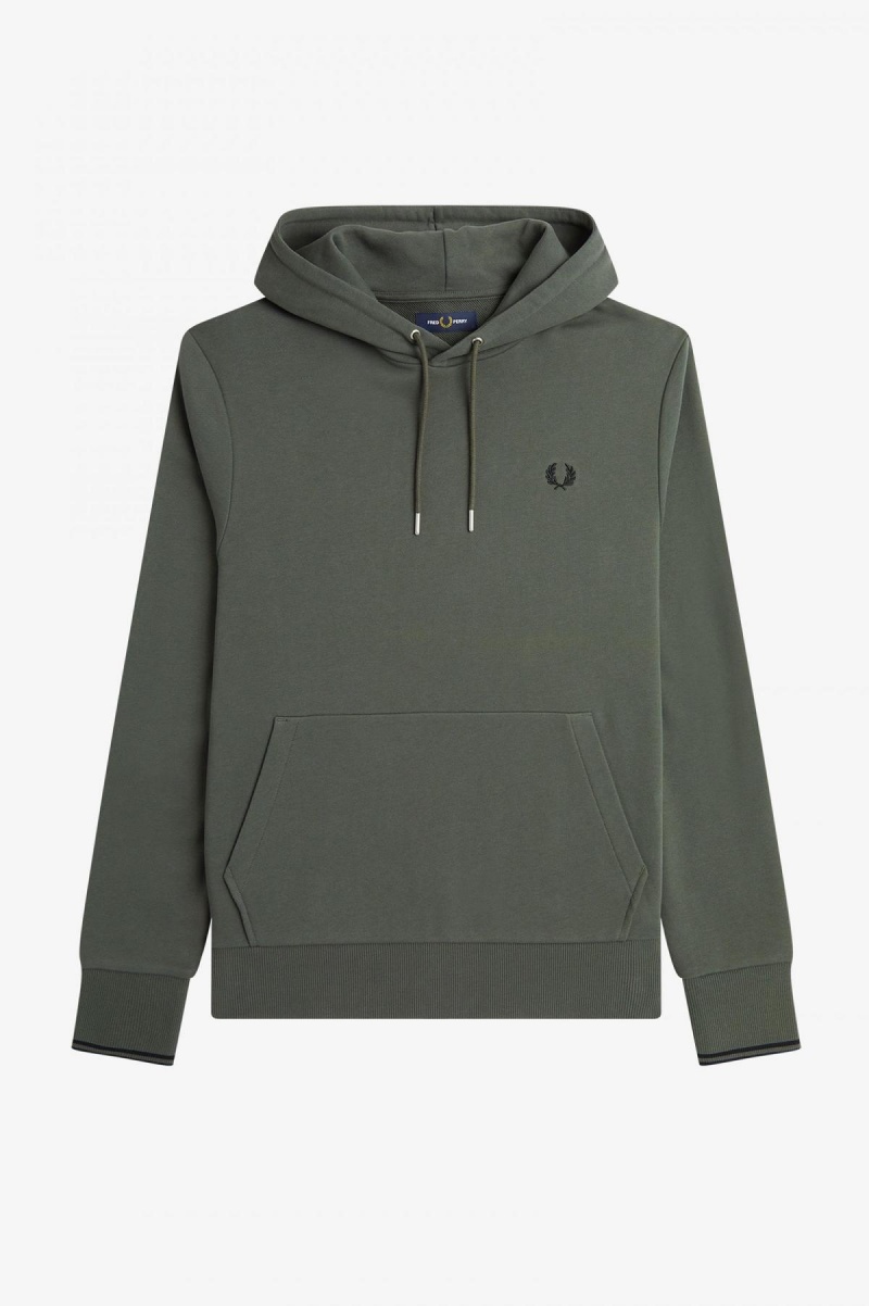 Field Green Fred Perry Tipped Hooded Sweatshirt Men's Tracksuits | SGIIZ46284