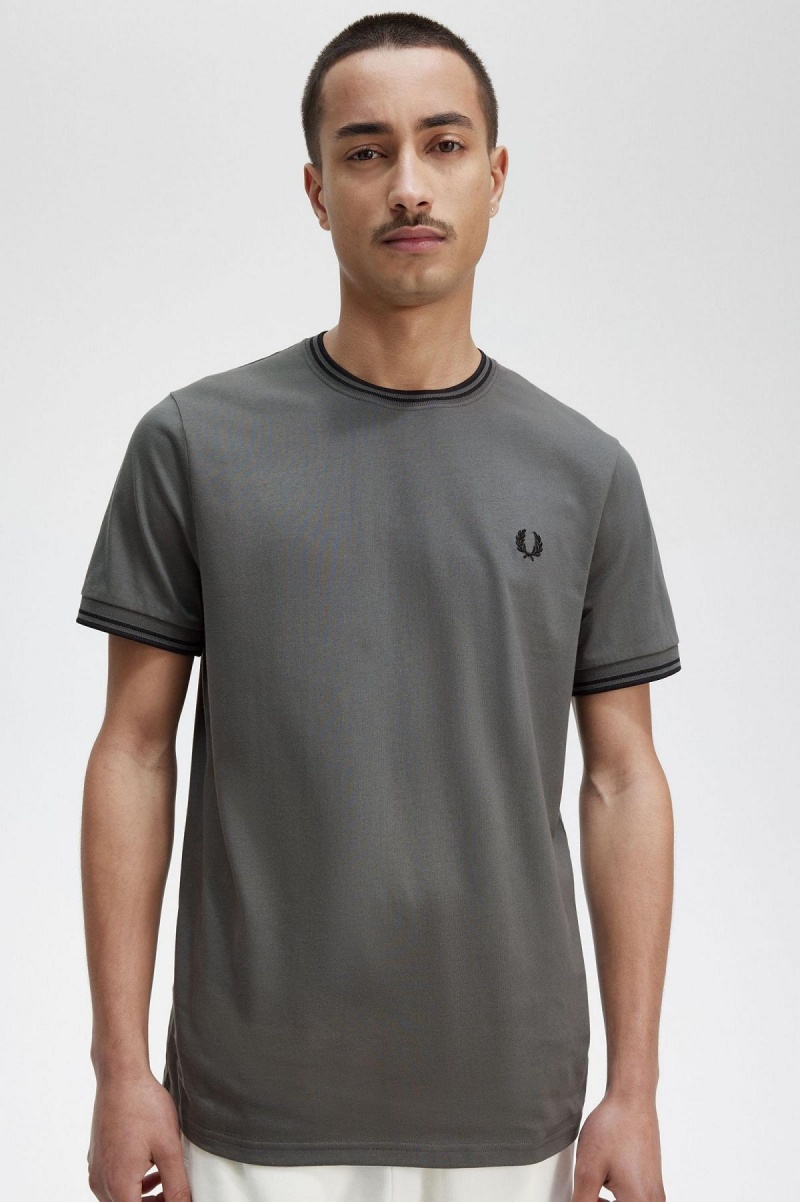 Field Green Fred Perry Twin Tipped Men's T Shirts | XSGBH22687