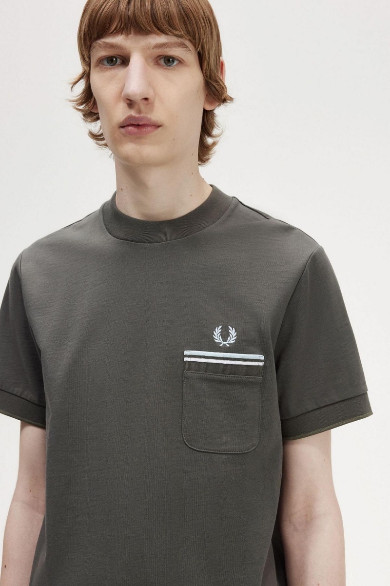 Field Green Fred Perry Twin Tipped Pocket Men's T Shirts | SGZPD24377