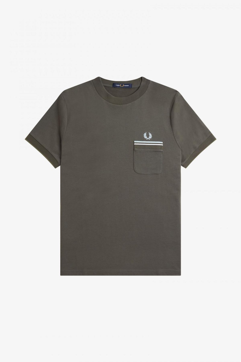 Field Green Fred Perry Twin Tipped Pocket Men's T Shirts | SGZPD24377