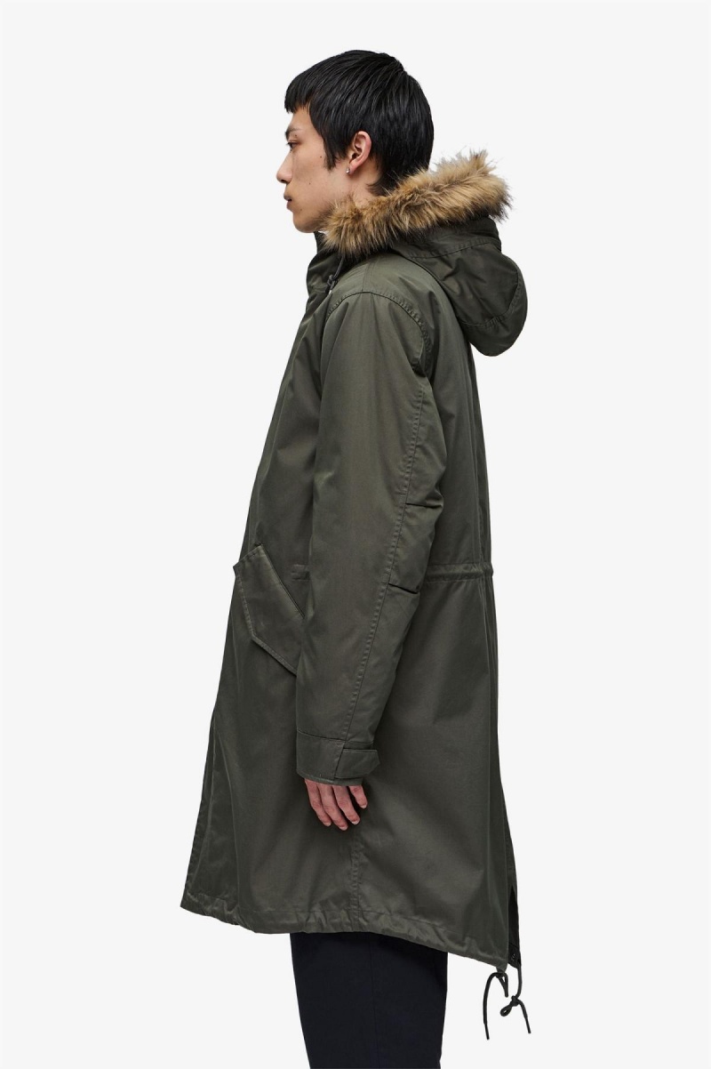 Field Green Fred Perry Zip-In Liner Parka Men's Coats | GSGUC20170