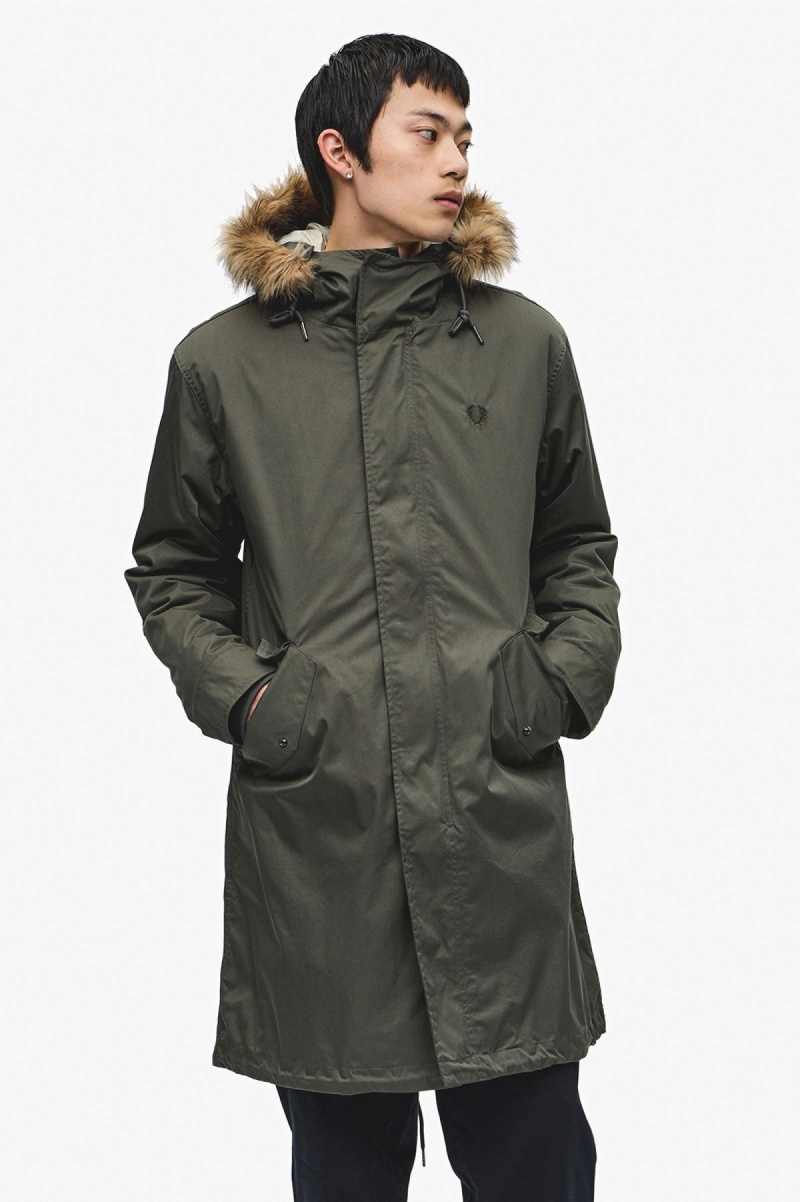 Field Green Fred Perry Zip-In Liner Parka Men's Coats | GSGUC20170