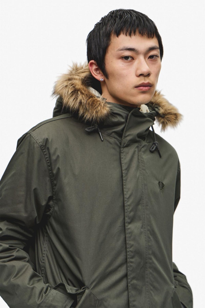 Field Green Fred Perry Zip-In Liner Parka Men's Coats | GSGUC20170