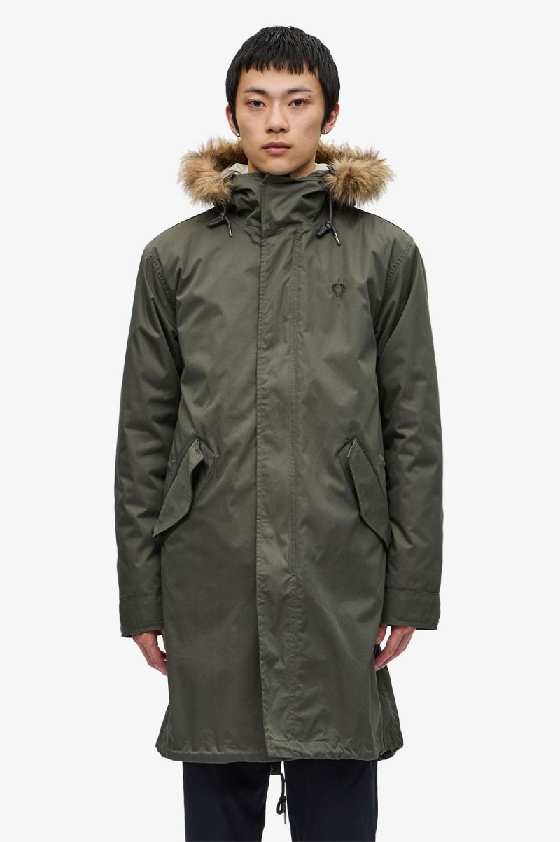 Field Green Fred Perry Zip-In Liner Parka Men\'s Coats | GSGUC20170