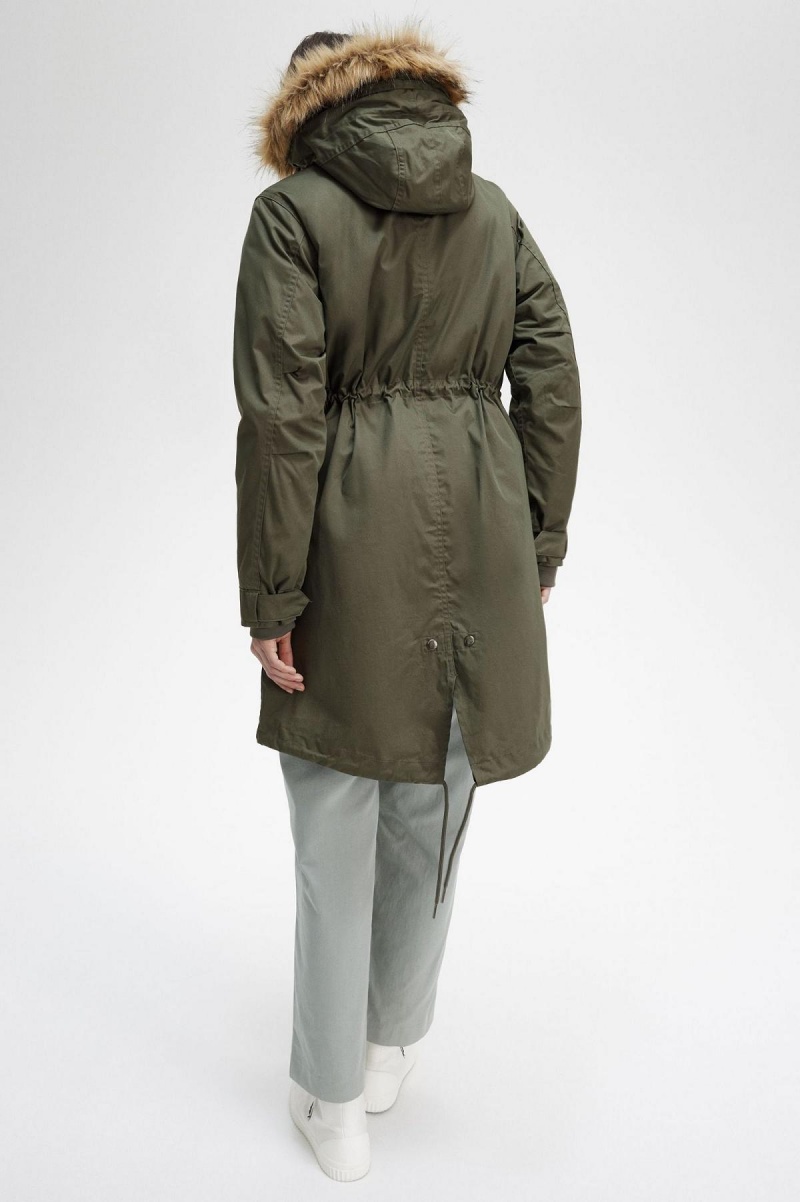 Field Green Fred Perry Zip-In Liner Parka Women's Coats | FSGHY95704