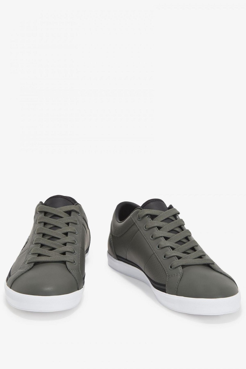 Field Green / Black Fred Perry Perforated Baseline Men's Shoes | ZSGMJ72218