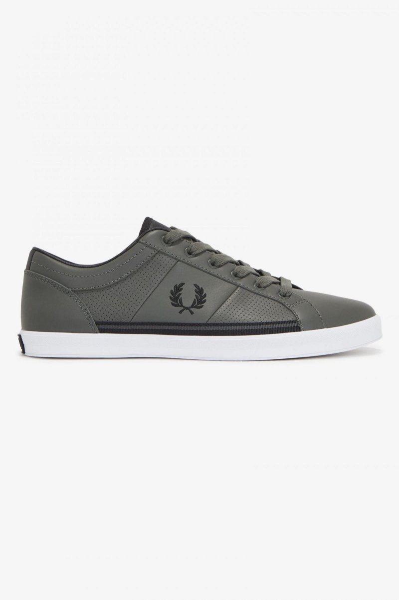 Field Green / Black Fred Perry Perforated Baseline Men\'s Shoes | ZSGMJ72218