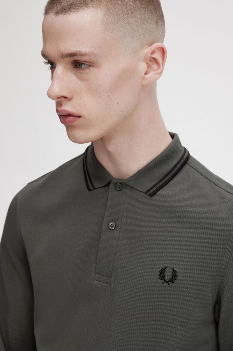 Field Green / Black / Black Fred Perry M3636 Men's Polo Shirts | USGND13326