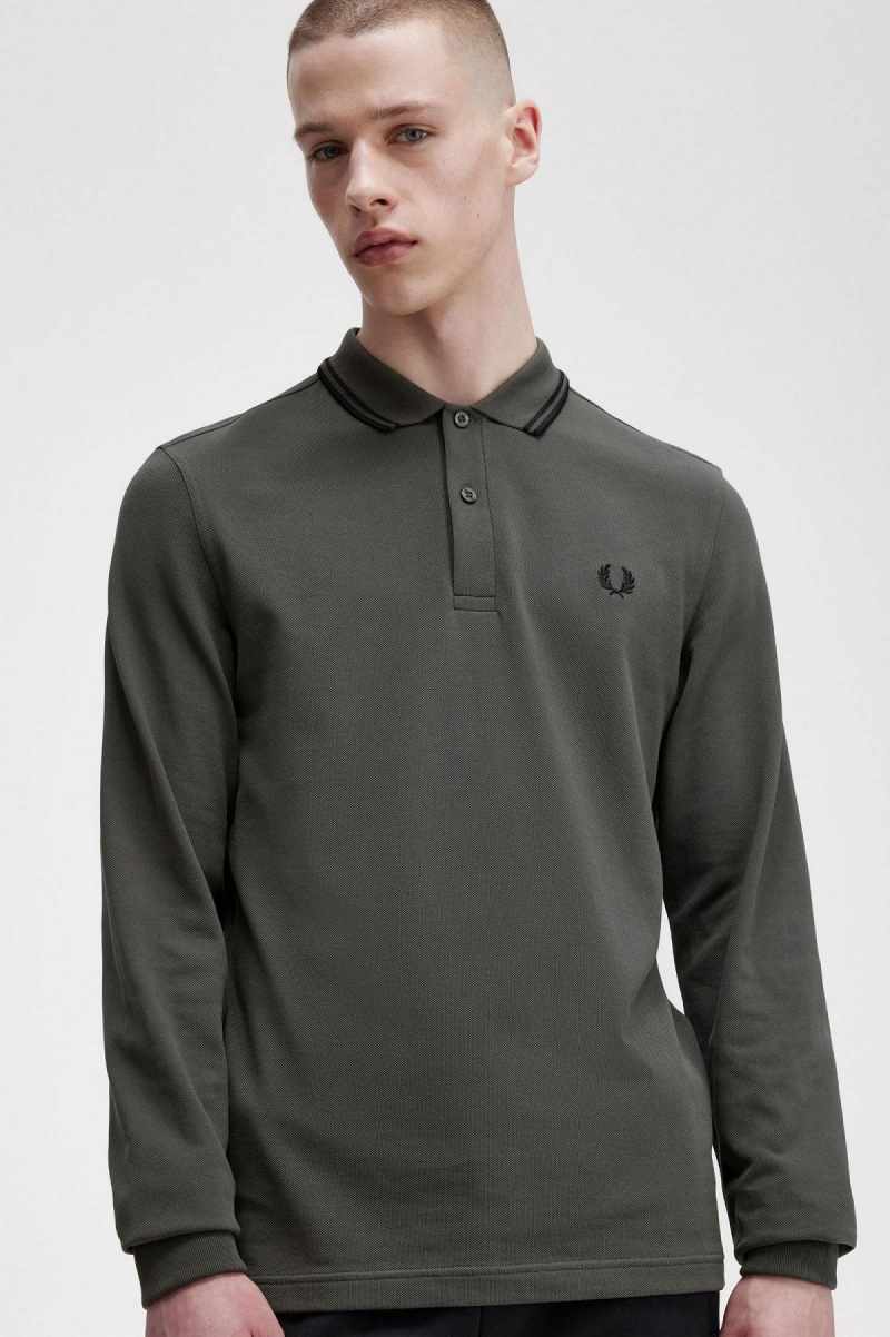 Field Green / Black / Black Fred Perry M3636 Men's Polo Shirts | USGND13326