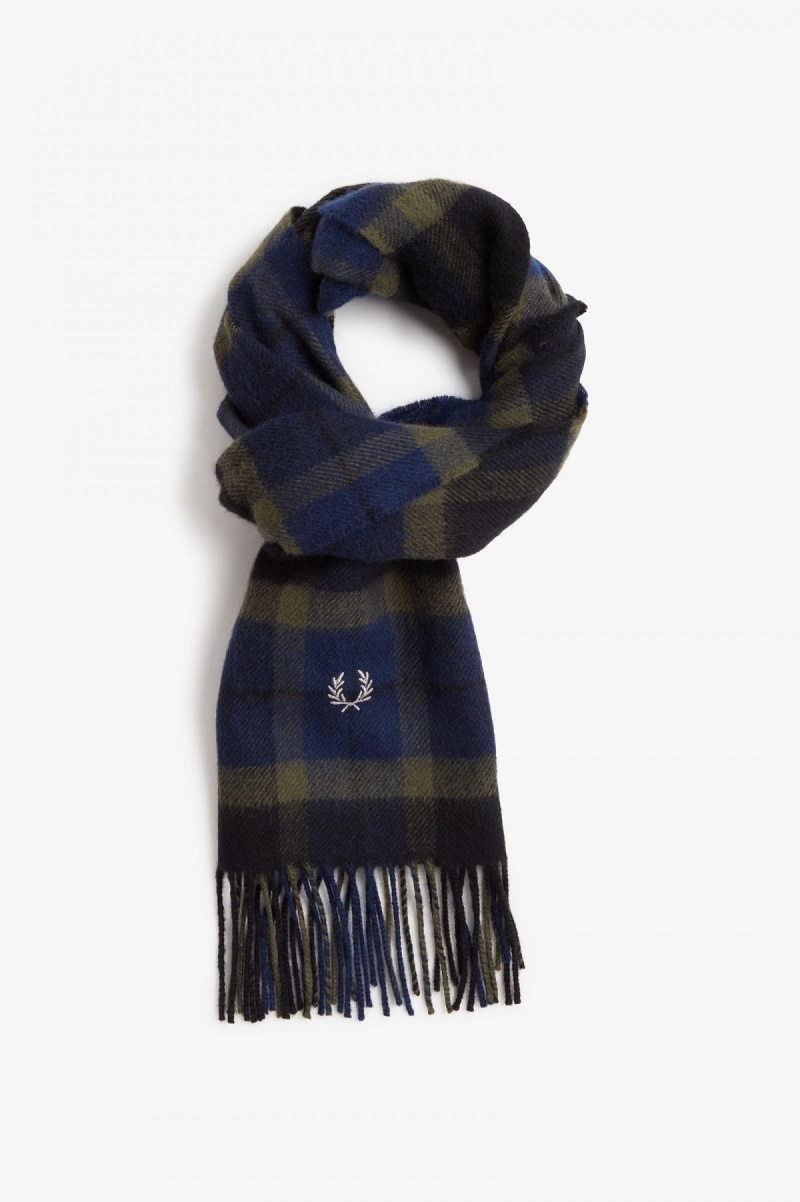 Field Green / Light Oyster Fred Perry Lambswool Tartan Accessories Scarf | DSGKV92921