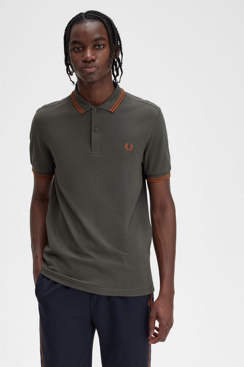 Field Green / Nut Flake / Nut Flake Fred Perry M3600 Men's Polo Shirts | SGICD39321