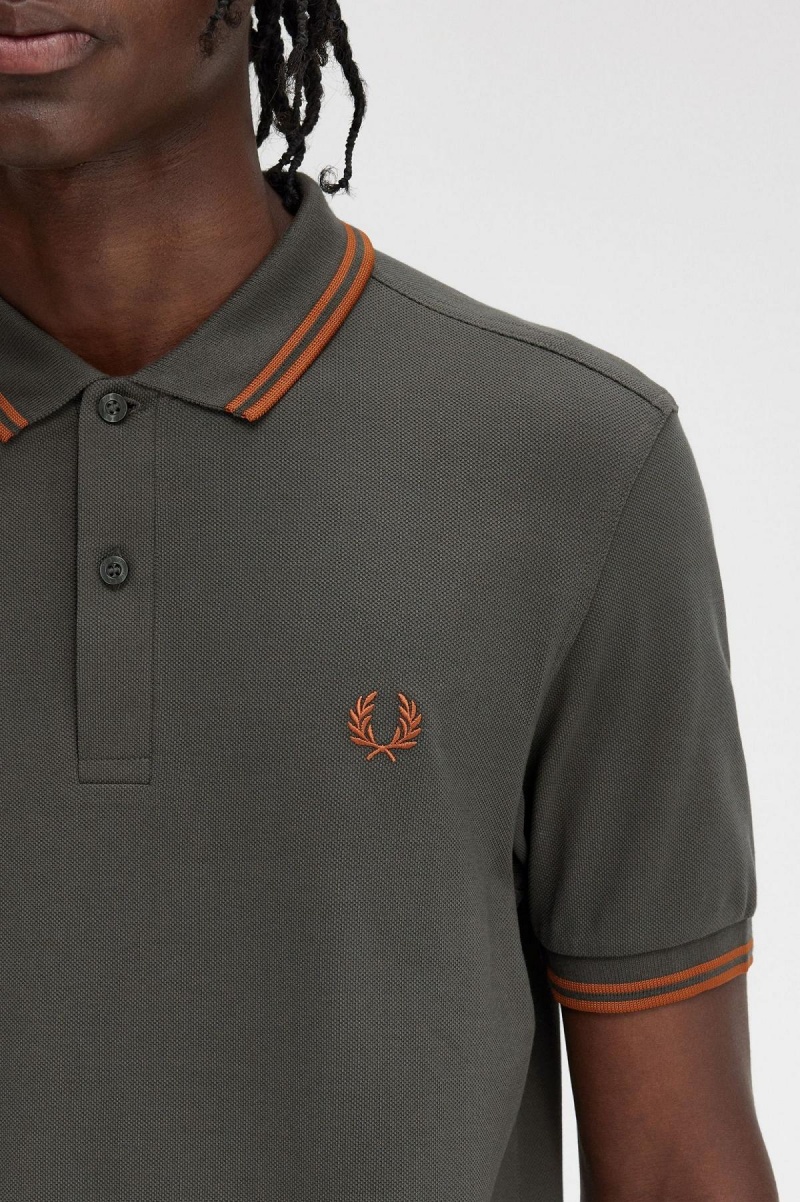 Field Green / Nut Flake / Nut Flake Fred Perry M3600 Men's Polo Shirts | SGICD39321