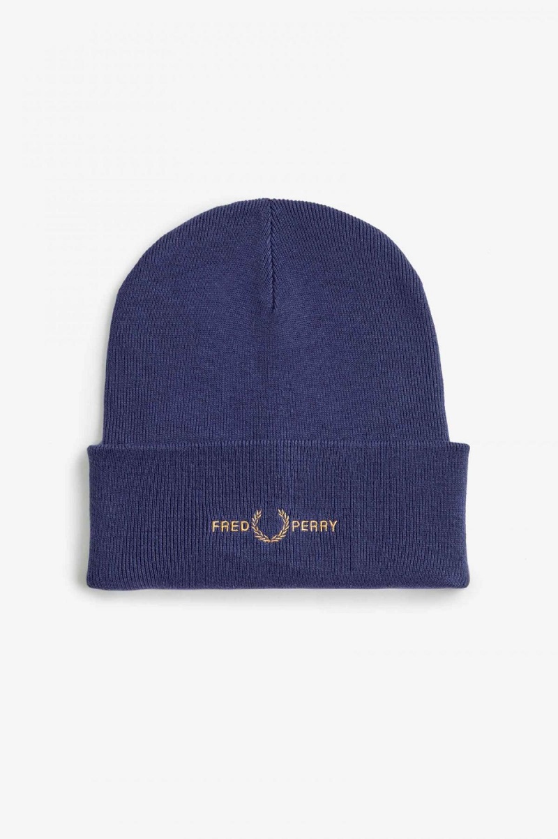 French Navy / Dark Caramel Fred Perry Graphic Accessories Beanie | SGEGJ88891