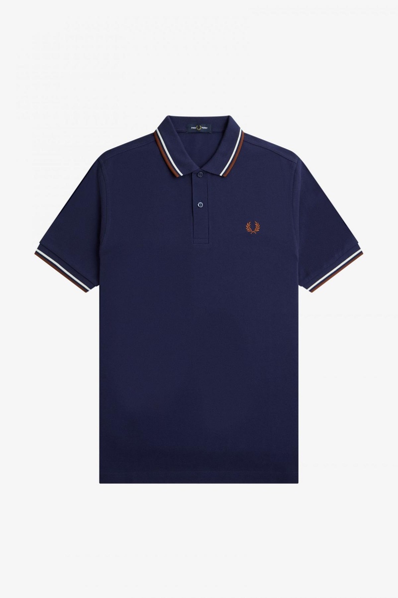 French Navy / Ecru / Whisky Brown Fred Perry M3600 Men's Fred Perry Shirt | SGJBT87838