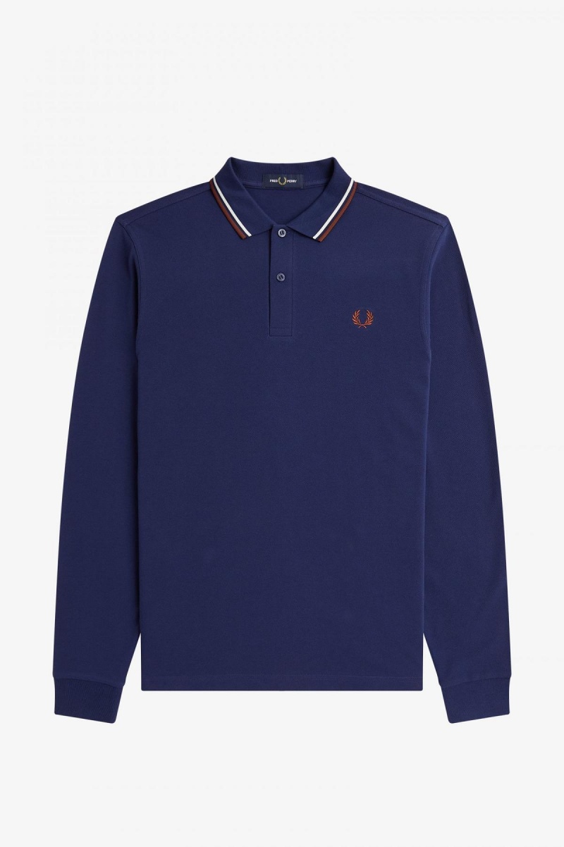 French Navy / Ecru / Whisky Brown Fred Perry M3636 Men's Fred Perry Shirt | SGQAV78894