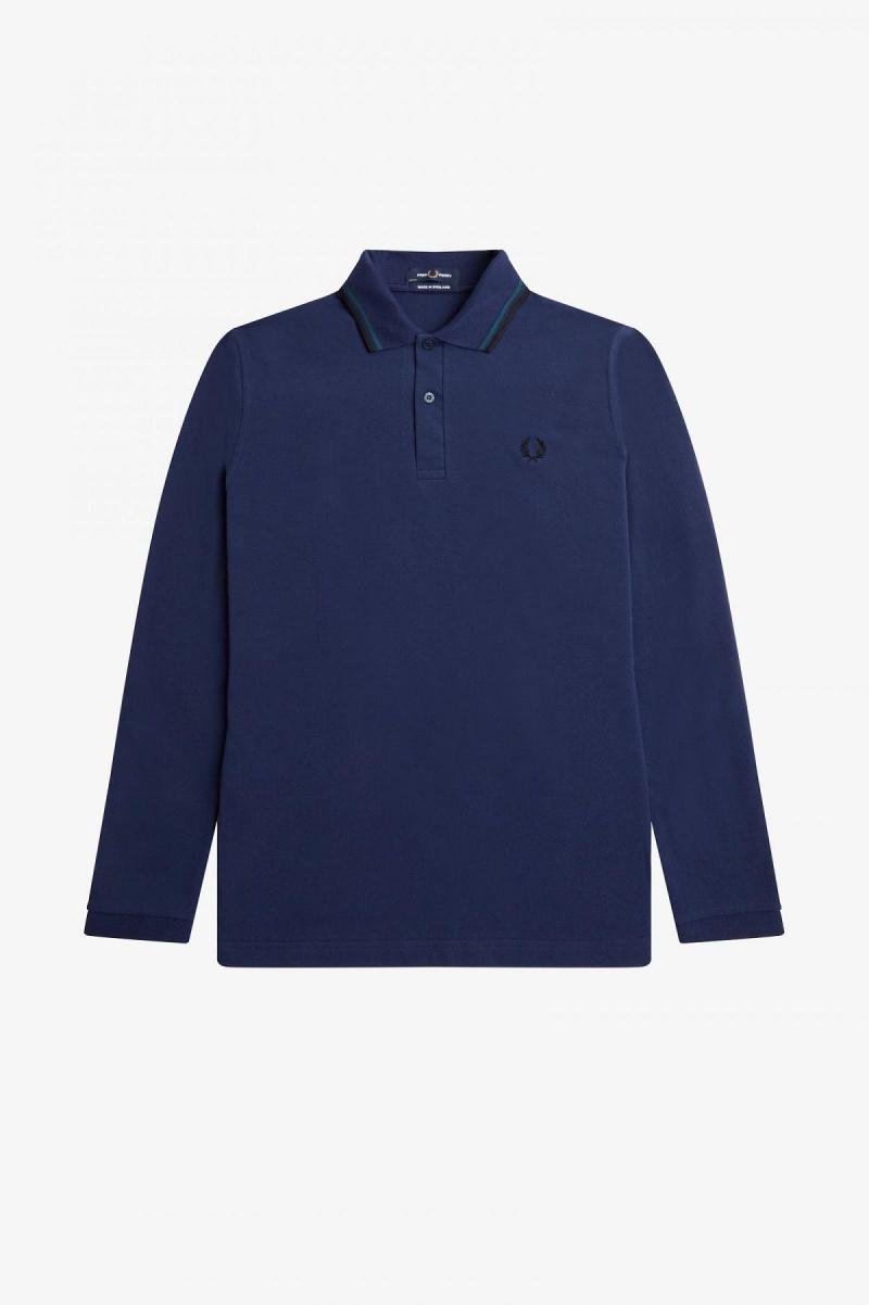 French Navy / Petrol Blue / Black Fred Perry M1212 Men's Fred Perry Shirt | YSGGT30590