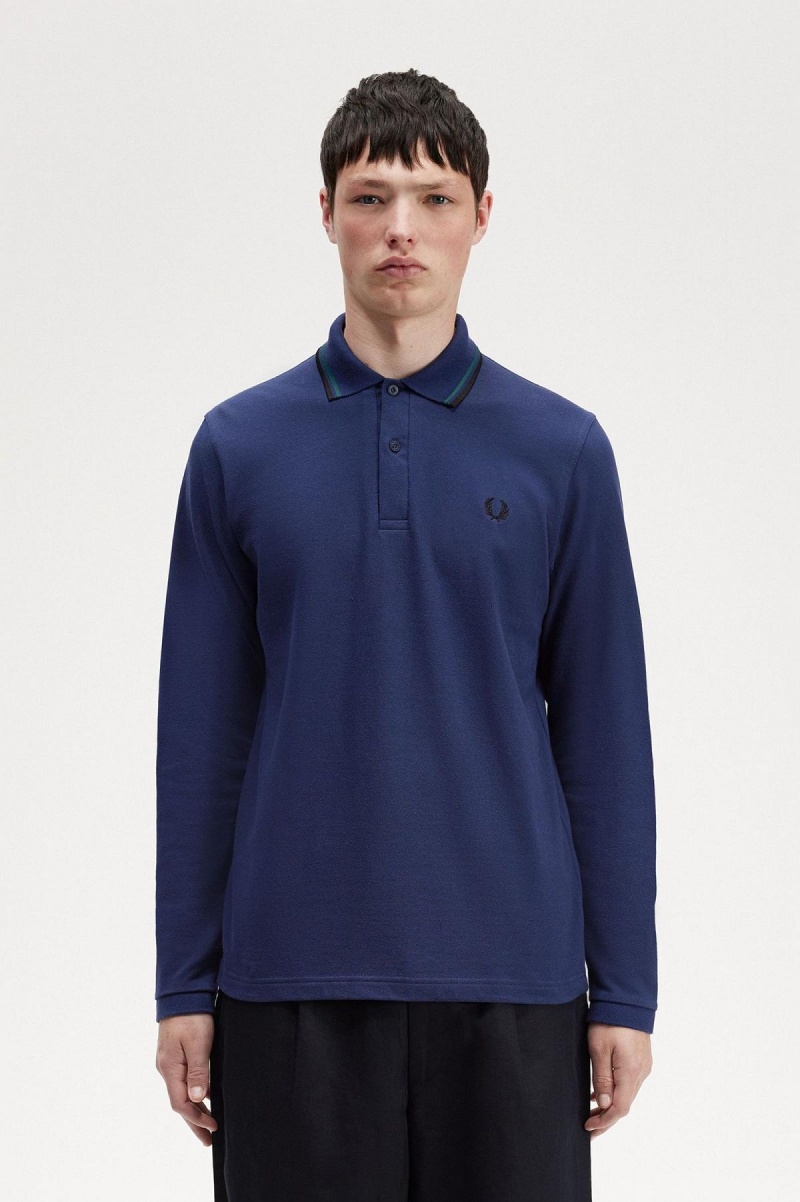 French Navy / Petrol Blue / Black Fred Perry M1212 Men's Fred Perry Shirt | YSGGT30590