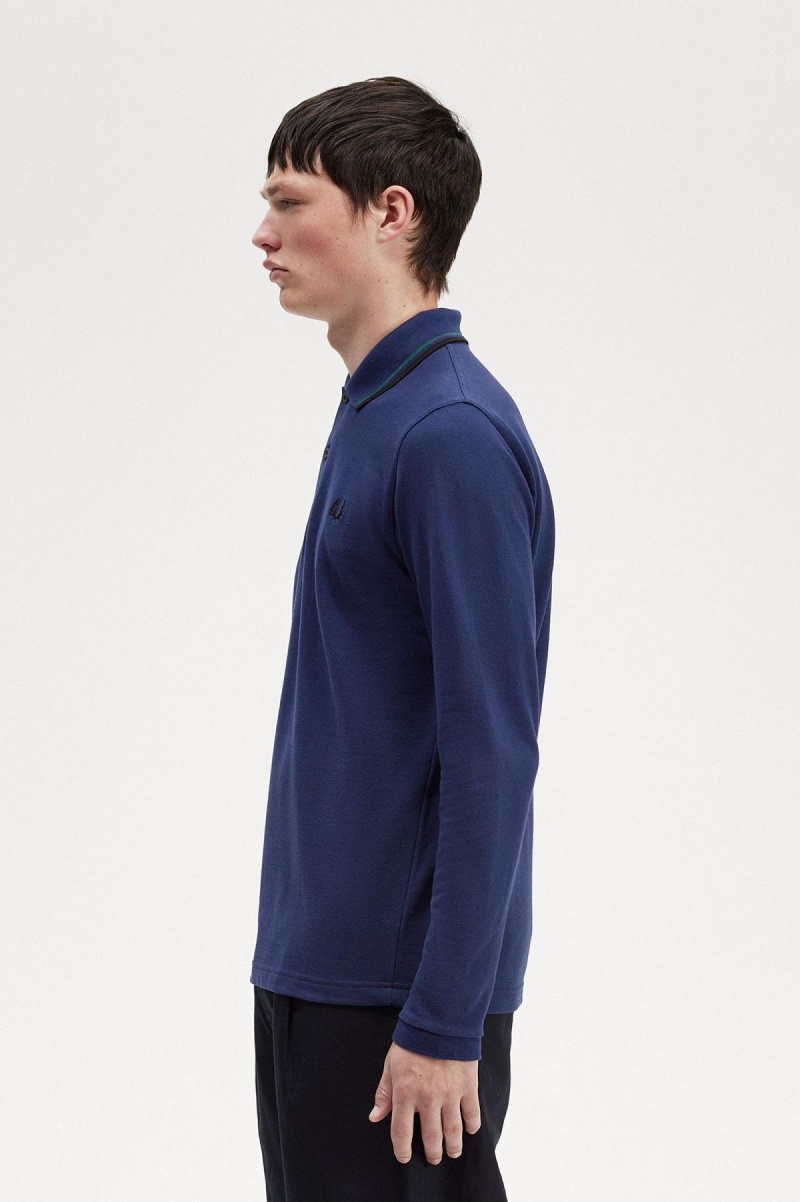 French Navy / Petrol Blue / Black Fred Perry M1212 Men's Fred Perry Shirt | YSGGT30590