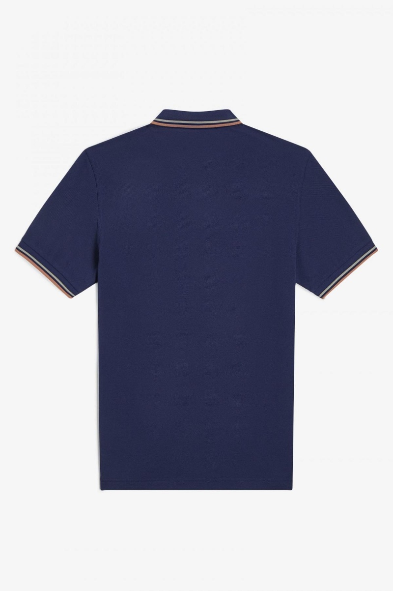 French Navy / Seagrass / Light Rust Fred Perry M3600 Men's Fred Perry Shirt | SGJKU27624