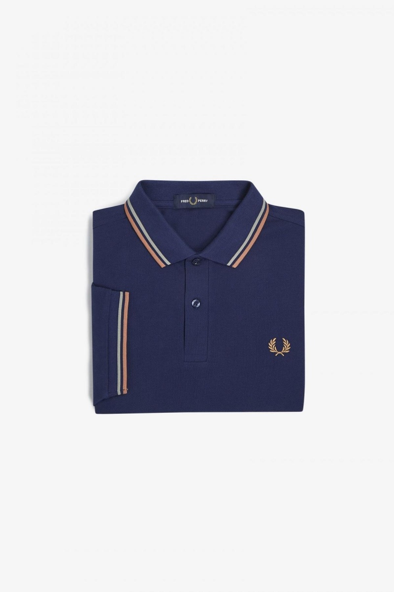 French Navy / Seagrass / Light Rust Fred Perry M3600 Men\'s Fred Perry Shirt | SGJKU27624