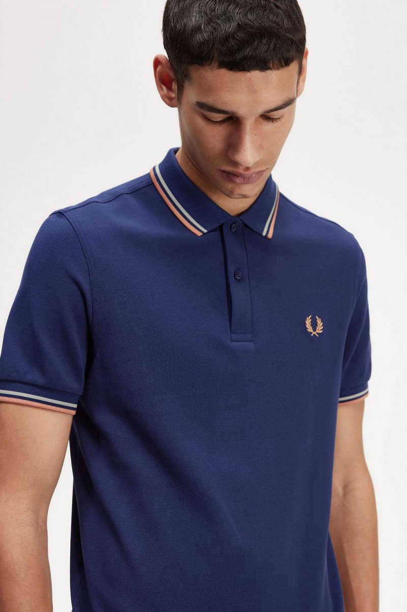 French Navy / Seagrass / Light Rust Fred Perry M3600 Men's Polo Shirts | MSGFT74657