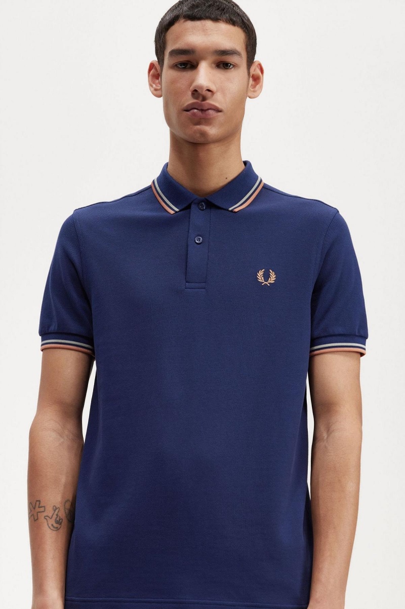 French Navy / Seagrass / Light Rust Fred Perry M3600 Men's Polo Shirts | MSGFT74657