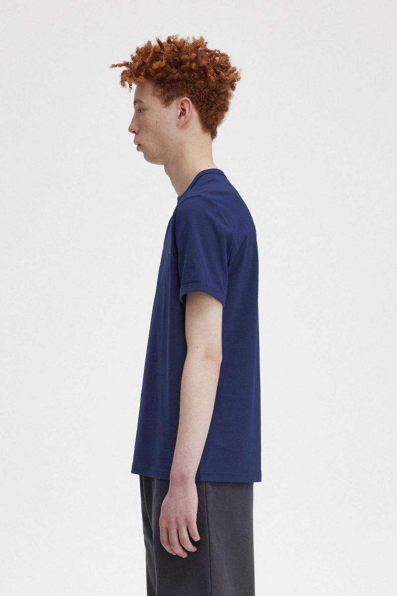 French Navy / Snow White Fred Perry Ringer Men's T Shirts | SGCIF47027