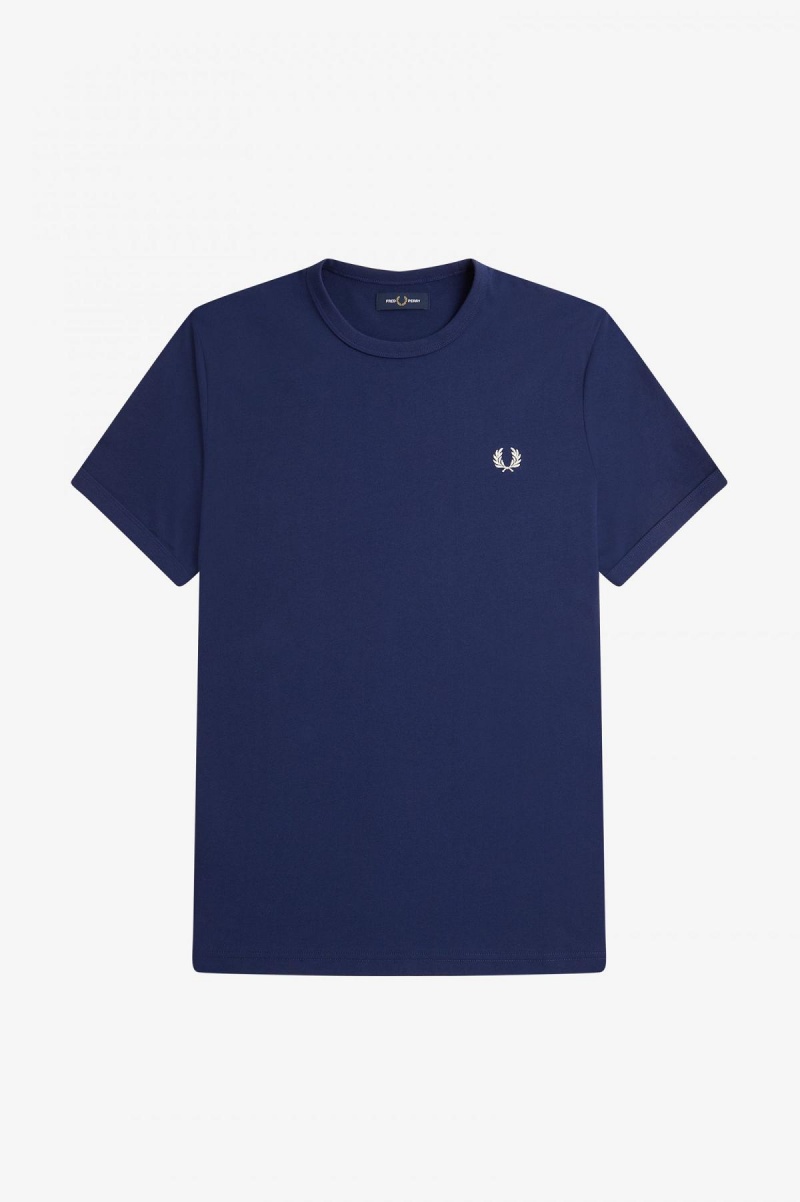 French Navy / Snow White Fred Perry Ringer Men's T Shirts | SGCIF47027