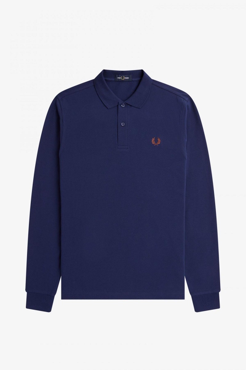 French Navy / Whisky Brown Fred Perry M6006 Men's Fred Perry Shirt | SGJZR48081