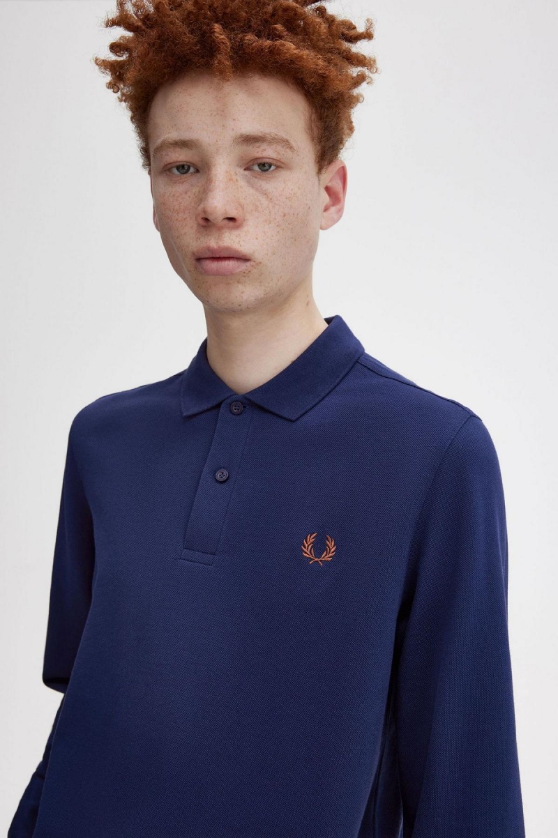 French Navy / Whisky Brown Fred Perry M6006 Men's Polo Shirts | SGCVG31424