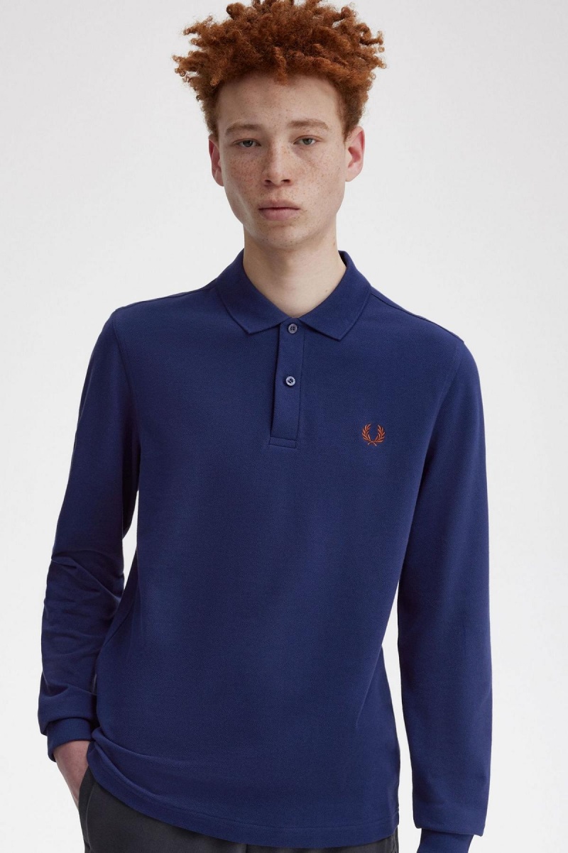 French Navy / Whisky Brown Fred Perry M6006 Men's Polo Shirts | SGCVG31424