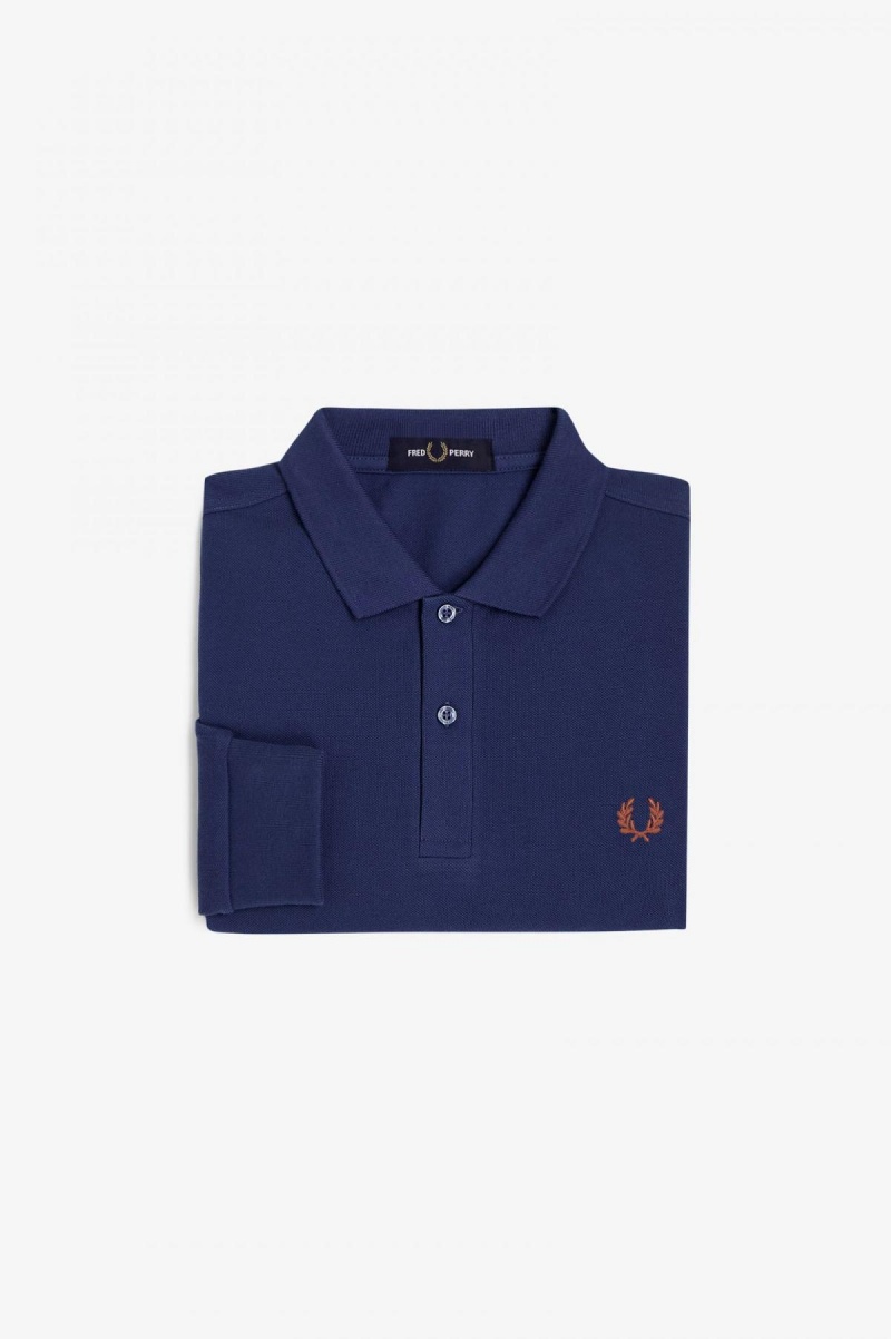 French Navy / Whisky Brown Fred Perry M6006 Men's Polo Shirts | SGCVG31424