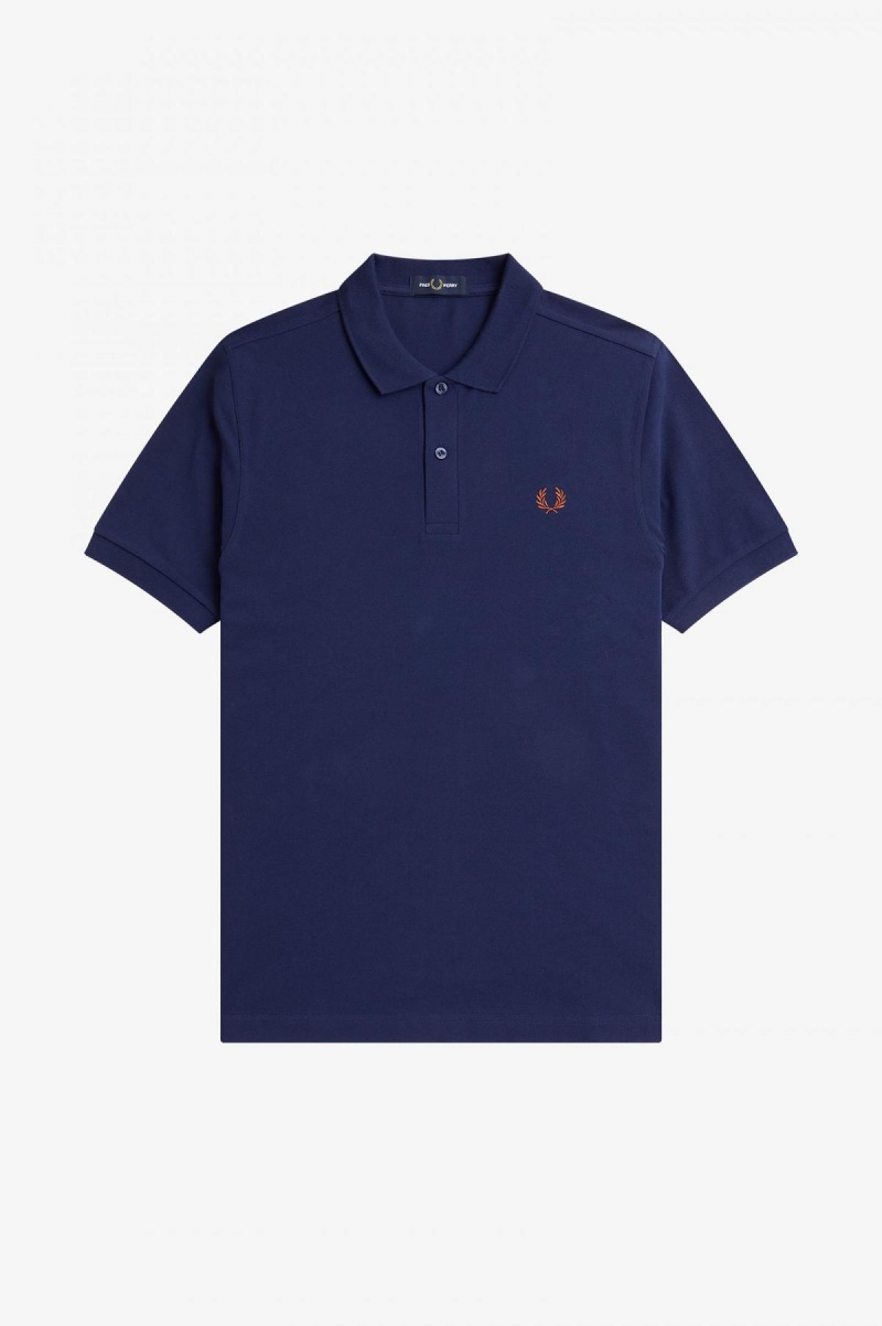 French Navy / Whisky Brown Fred Perry M6000 Men's Fred Perry Shirt | XSGBH77847